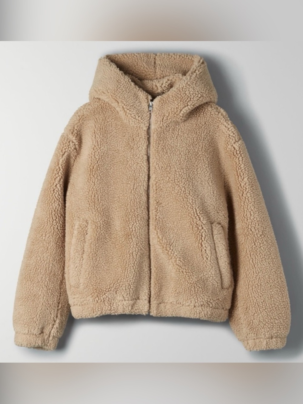 NWT Aritzia Tna Palo Alto Cozy Zip-Up Sherpa Hoodie Jacket - Beige - Picture 2 of 9